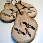 3 Wooden Halloween Decor Gift Tags Ornament Favor..