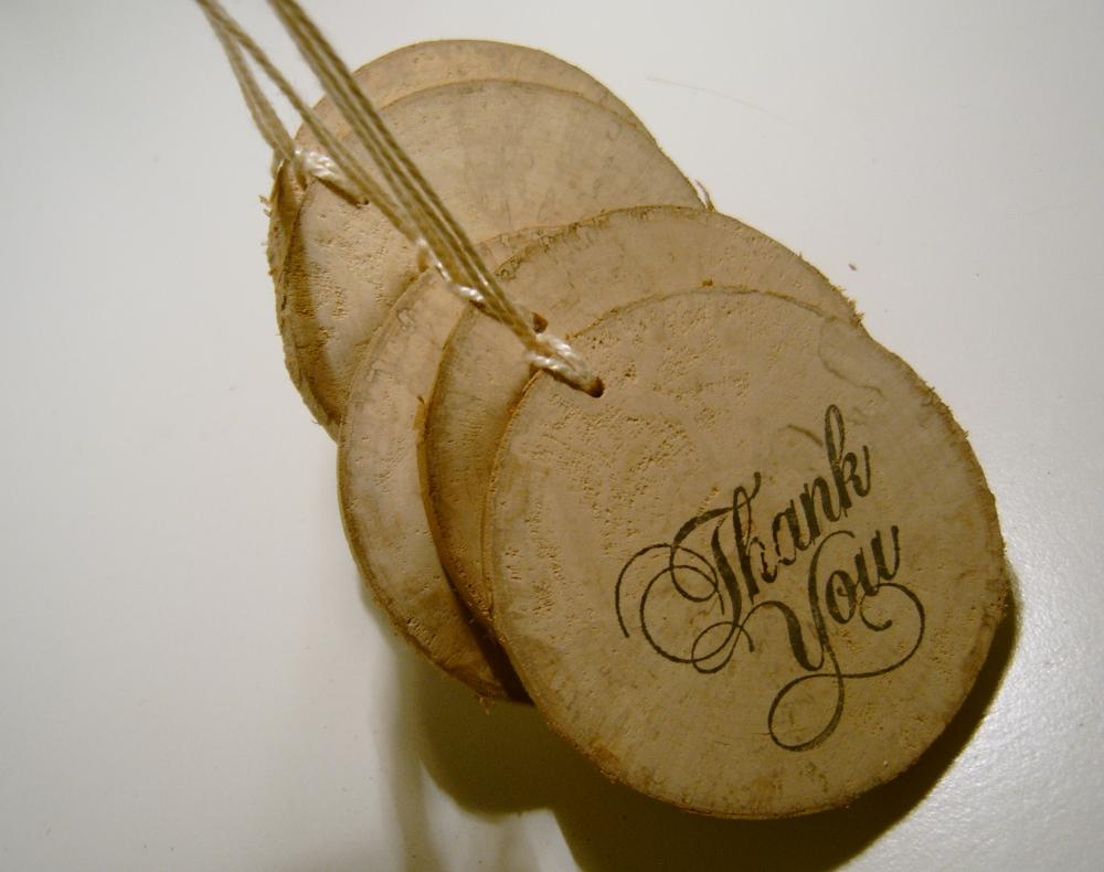 Rustic Wooden Thank You Hang Tags From Branch Slices